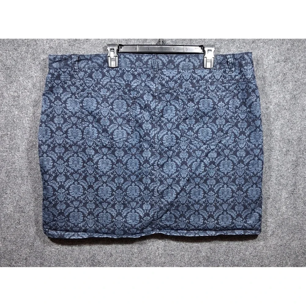 CJ Banks Women 22W Blue Damask Floral‎ Denim Mini Skirt Stretch Plus Size